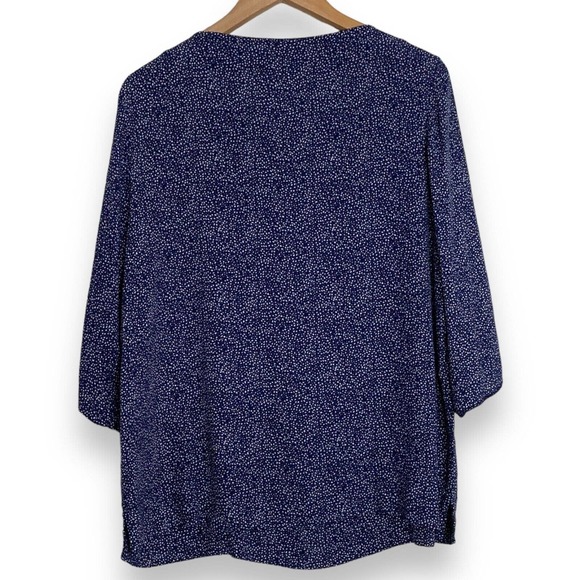 H&M Size 14 Women’s Blouse Top Navy Blue Polkadots print 3/4 sleeve lightweight - Picture 3 of 11